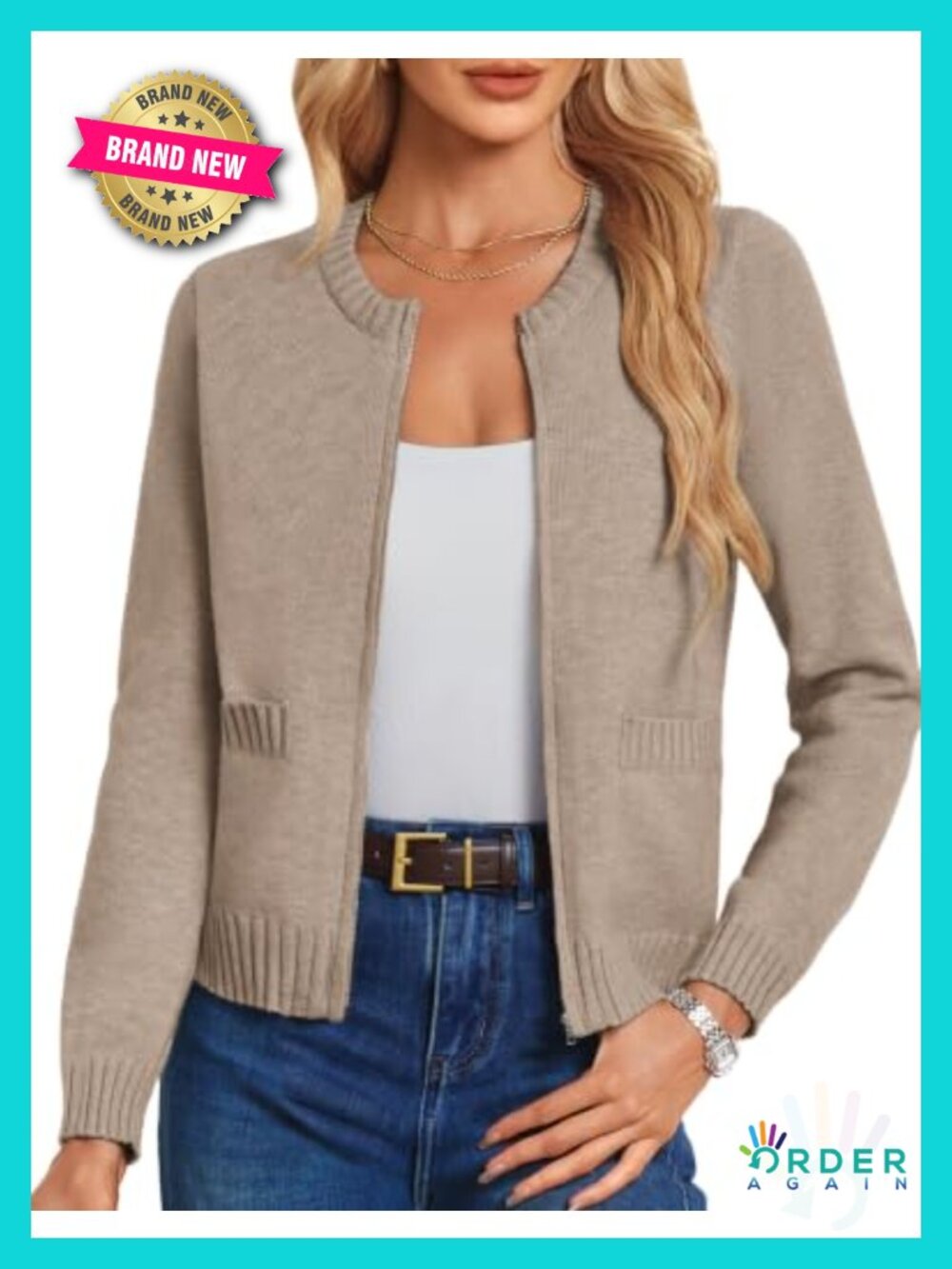 Ribbed Knit Cropped Zip Up Cardigan Sweater